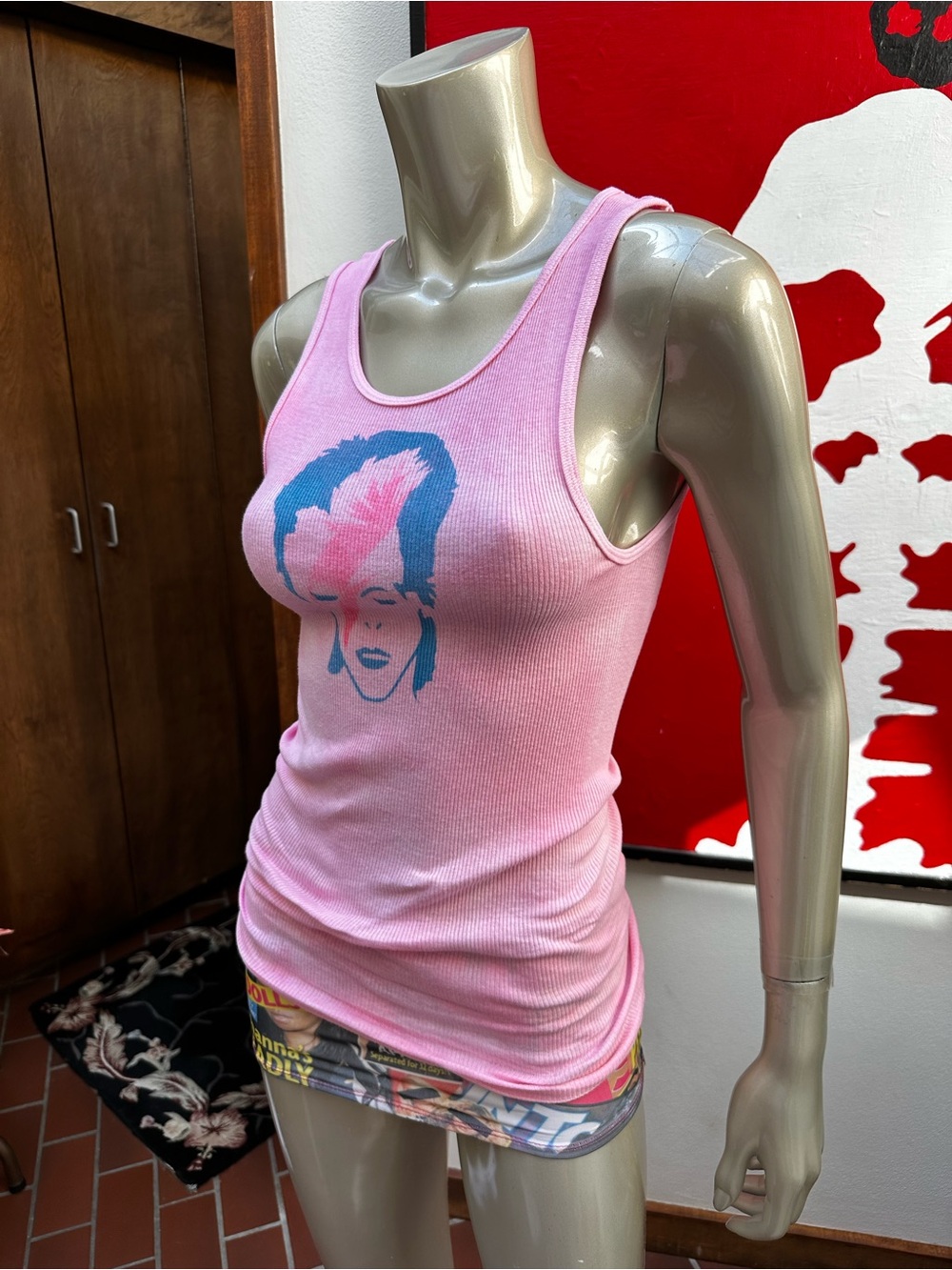 ⚡️Distressed Punk Graphic Ribbed Tank Top with Bowie Face Print ⚡️ on back